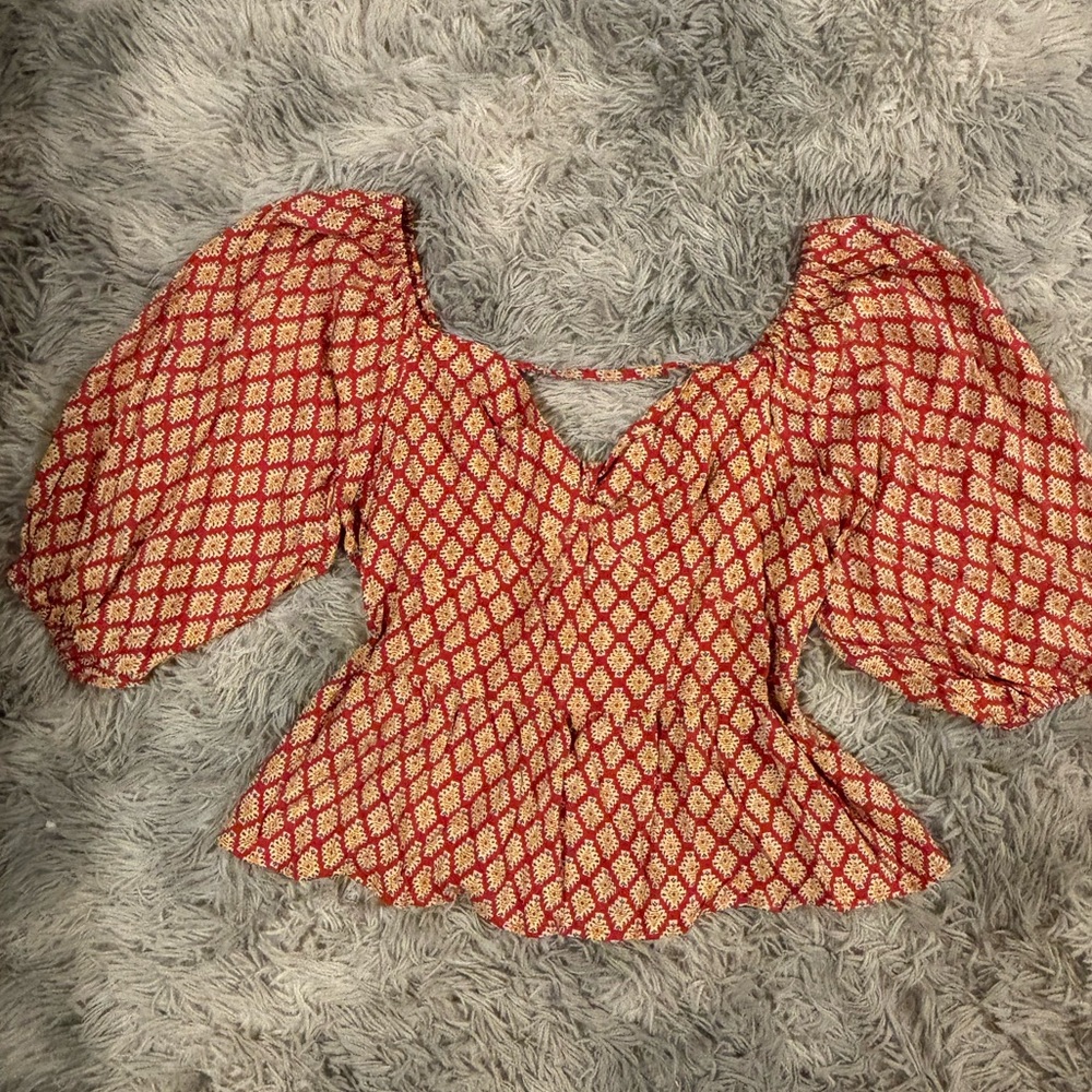 Angie Red and Gold Patterned Blouse